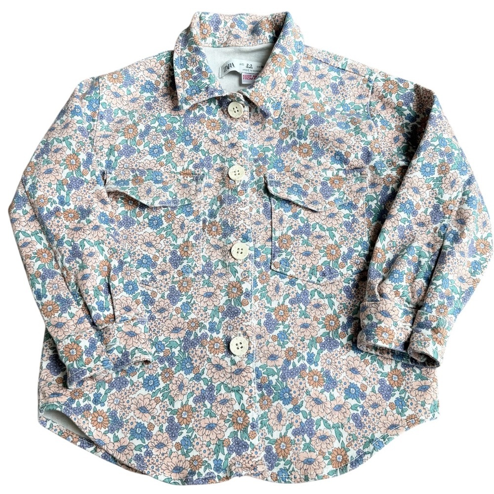 Zara 2-3 girls floral button up jacket flower cottagecore toddler pink